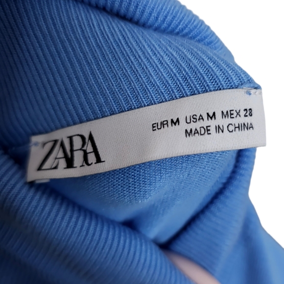 Zara Blogger Fave Blue Turtleneck Sweater Gold Snap Buttons Cuffs women's medium - Picture 4 of 7